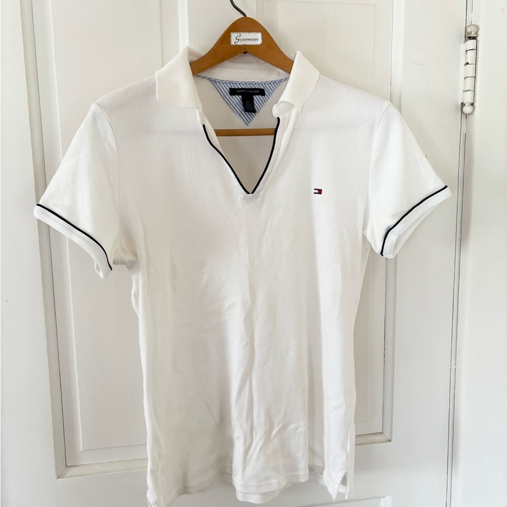 Tommy Hilfiger White Polo Shirt with Navy Trim